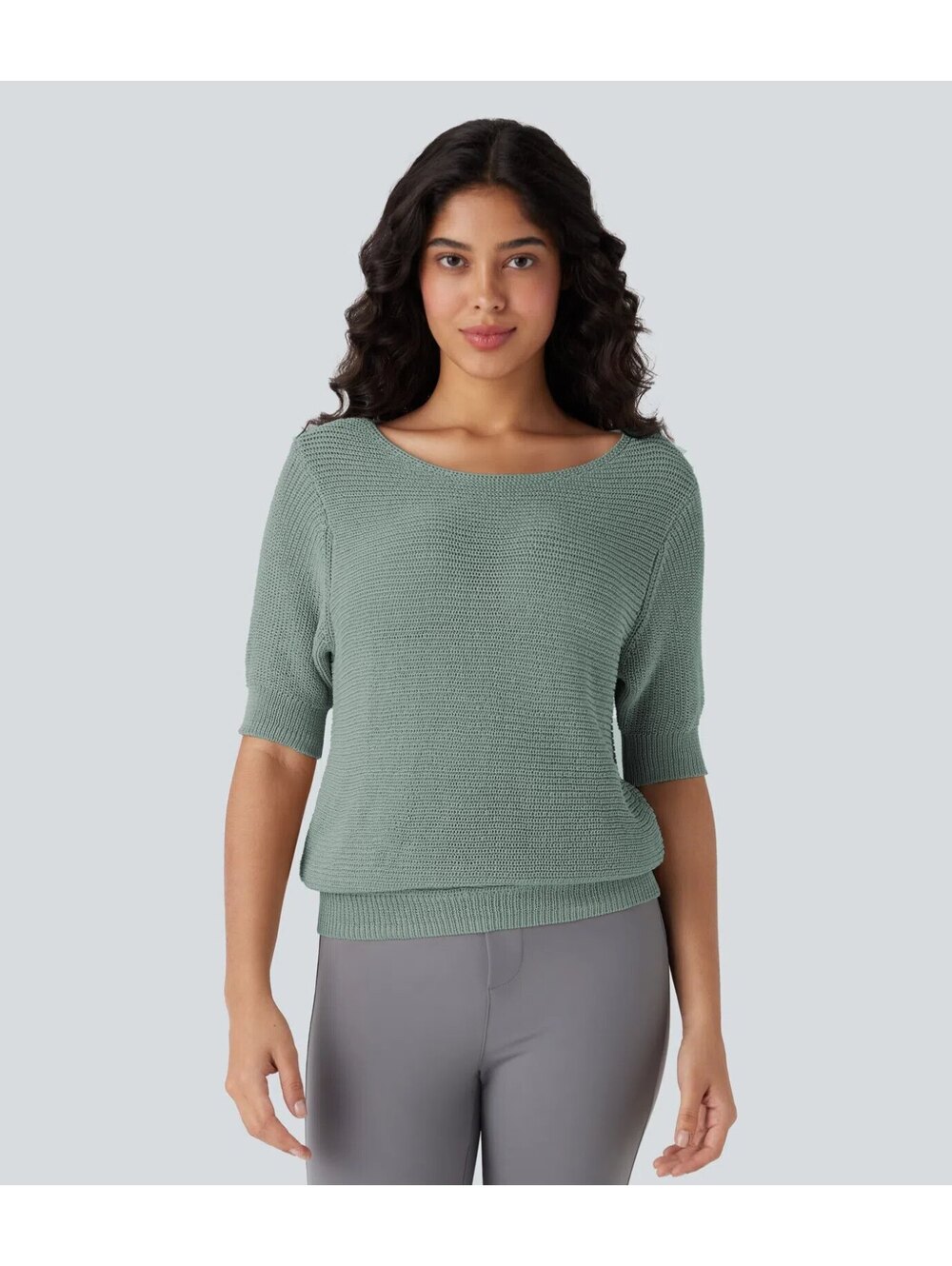 Halara Scoop Neck Half Sleeve Work Sweater Green Size XS